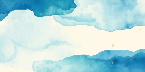 Obraz premium Beautiful abstract blue watercolor background featuring soft white fluffy clouds in a bright summer sky atmosphere with a light natural texture