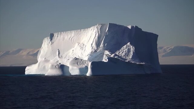 Majestic tabular iceberg floating serenely in the deep blue ocean waters