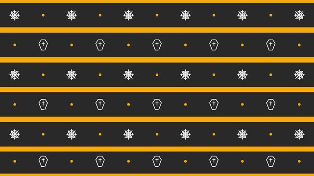 Spooky Halloween Pattern Seamless Repeating Dark Gray Orange Stripes White Cobwebs Coffins and