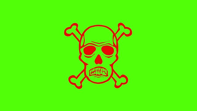 Skull and Crossbones Danger Symbol on Bright Green Background.