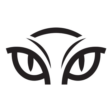 Stylized cat eyes vector logo, minimalist feline animal gaze icon, black and white predatory wild cat vision illustration for branding