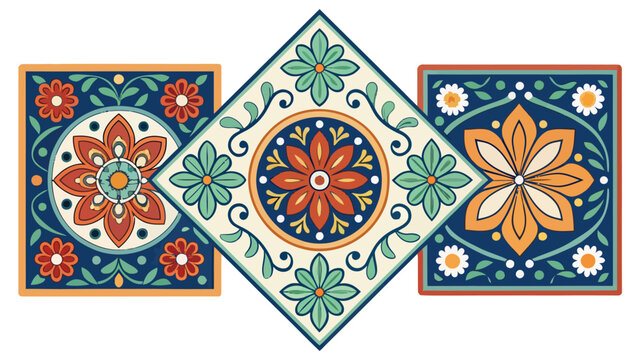 Ornate floral mosaic tiles with decorative patterns and colors decorative colorful traditional geometric embroidery abstract background symmetry ornament heritage interior decoration