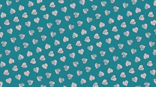 Textured Pink Hearts Pattern Teal Background Romantic Valentine Day Love Abstract Design
