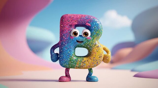 Happy 3D Glitter Letter B Mascot for Kids Learning and ABC Education