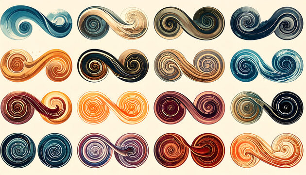 Abstract watercolor swirls and scrolls in vibrant colors artistic fluid shapes decorative elements
