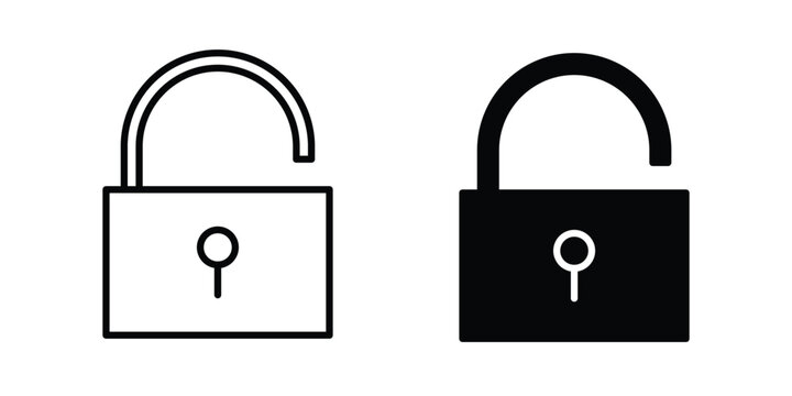 Unlock icon in solid and flat style, Stroke icons.