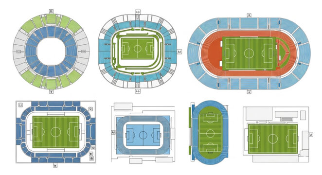 Aerial View of Various Stadium Seating Arrangements and Layouts.