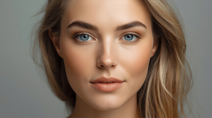 Naklejka premium Young woman portrait with natural makeup and soft lighting