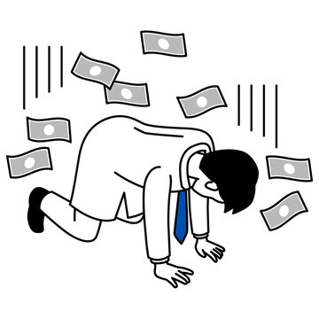 経済的な損失で跪いて落ち込む男性医師