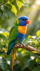 Fototapeta premium The Beauty of the Colorful Feathers of the Lorikeet Bird.