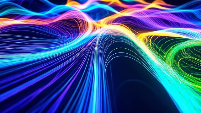Abstract flowing colorful light streams creating a vibrant digital landscape and modern technology concept