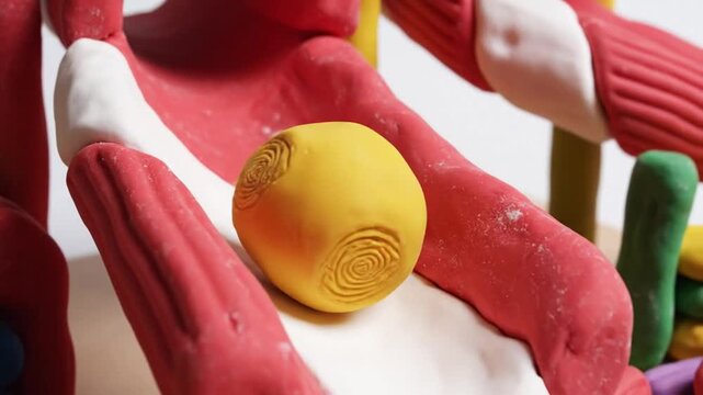 Yellow Clay Ball Rolling Down a Handmade Clay Slide