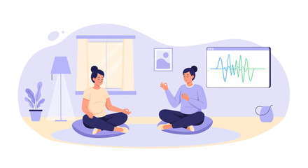 Obraz premium Women practicing meditation and mindfulness exercises