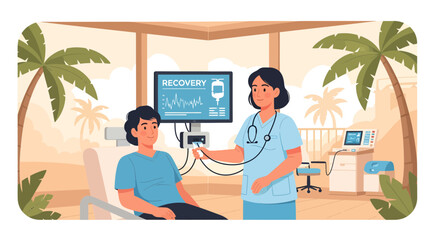 Fototapeta premium Medical professional monitoring patient recovery in tropical setting