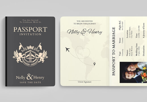 Destination Wedding Passport Invite Card Layout