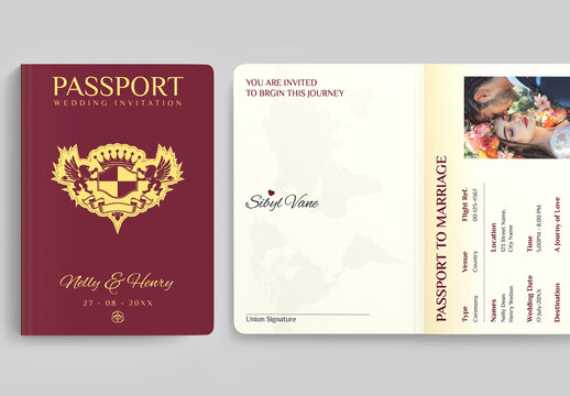 Vintage Luxury Wedding Passport Invite Card Layout