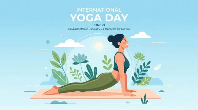 Woman doing yoga pose for International Yoga Day celebration