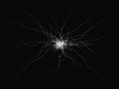 Shattered Glass Crack Pattern On Black Background For Dramatic Vector Design Assets