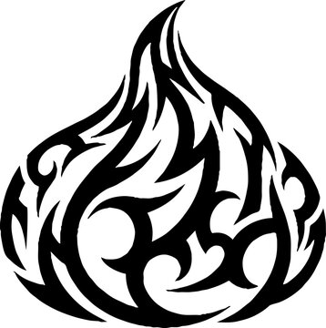 Stylized flame teardrop shape with tribal motif