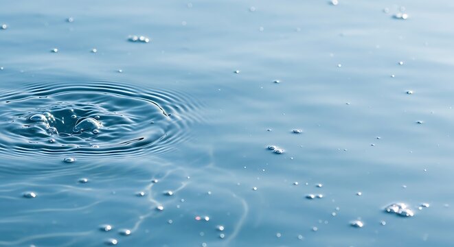 Frog jumping into calm blue water creating ripples
