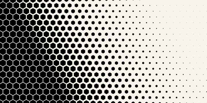 Abstract geometric black and white graphic halftone hexagon pattern