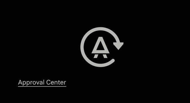 Minimalist Approval Center logo with circular arrow icon on black background