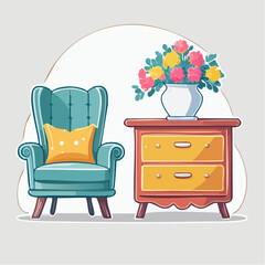 Obraz premium Cozy Armchair and Nightstand with Flowers