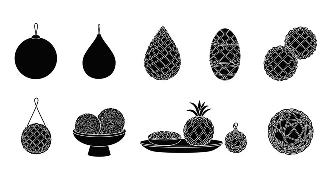 Set of black silhouette shrubs, bushes, topiary, and decorative garden plants for landscape design and mapping