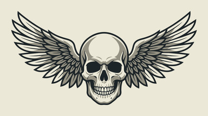 Fototapeta premium An artistic illustration of a human skull with large, spread wings, symbolizing freedom or mortality in a dark, Gothic aesthetic