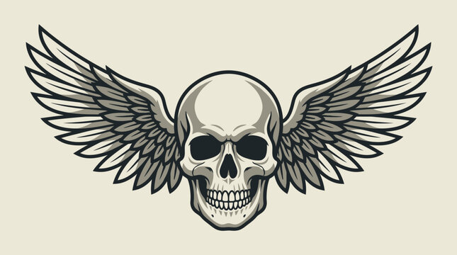An artistic illustration of a human skull with large, spread wings, symbolizing freedom or mortality in a dark, Gothic aesthetic