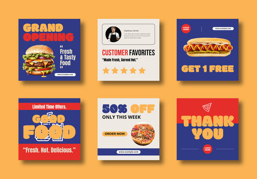 Fast Food Grand Opening Burger Pizza Offers Post Template Set
