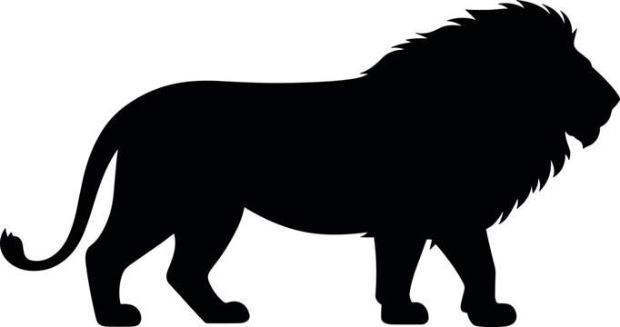 Black Lion Silhouette Vector Illustration Standing Side View Isolated on White Background for Wildlife Nature Logos Graphic Design and Icons