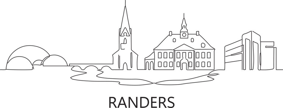 Line art skyline of Randers, Denmark