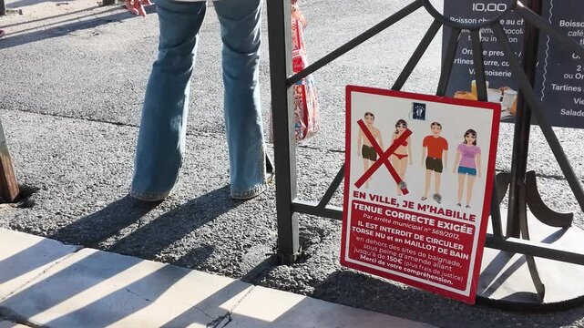 French Street Sign Prohibiting Swimwear and Bare Chests in Cassis