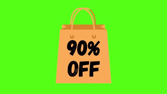 90 Percent Off Sale Shopping Bag Green Screen