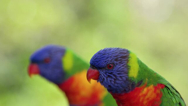 Close Up of Two Rainbow Lorikeets in Gold Coast Australia