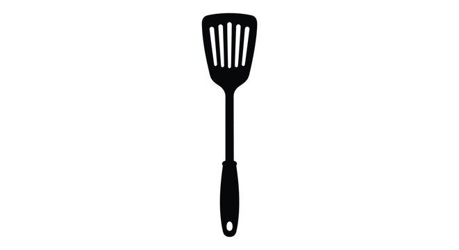Black slotted spatula on a white background silhouette high quality professional detailed