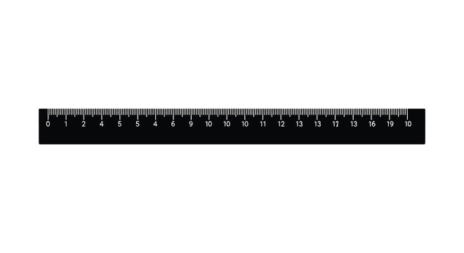 Black ruler with measurements in inches and centimeters silhouette high quality professional
