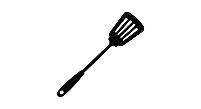 Black slotted spatula on a white background silhouette high quality professional detailed