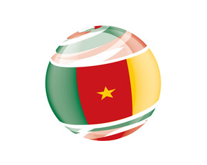Fototapeta premium Illustration of globe wrapped in Cameroonian flag patterns with subtle shadowing