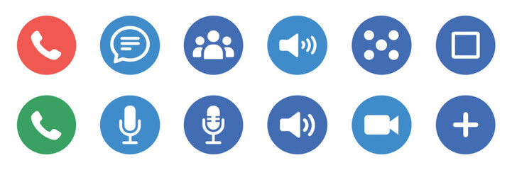 Fototapeta premium Video Call Icon Set with Video Conference Buttons Template for Mobile Phone Online App, UI, and Meeting Workspace Vector Illustration