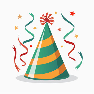 Birthday Party Hat with Confetti and Streamers