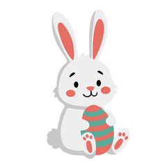 Obraz premium Adorable Fluffy Bunny Holding a Colorful Striped Easter Egg