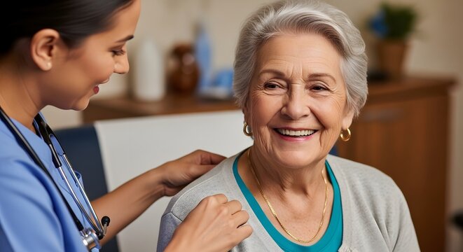 Warm Healthcare Interaction Between Senior Patient and Compassionate Nurse in