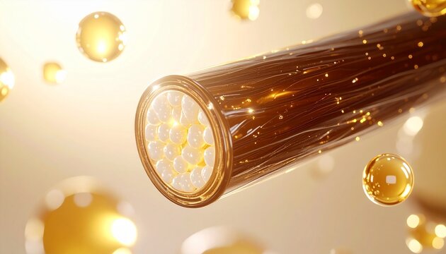 毛髪の芯まで浸透するケラチン美容成分を表現した未来的ヘアケア背景 ジェネレーティブAI