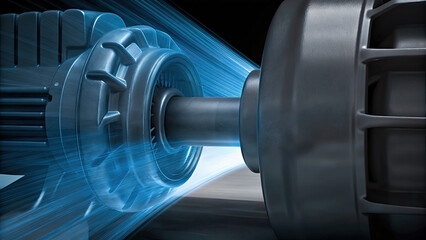 Fototapeta premium Rotating airplane engine wireframe view concept. High-tech turbine showcasing advanced mechanical engineering.