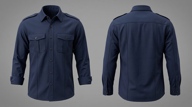 Navy blue long sleeve button down shirt.