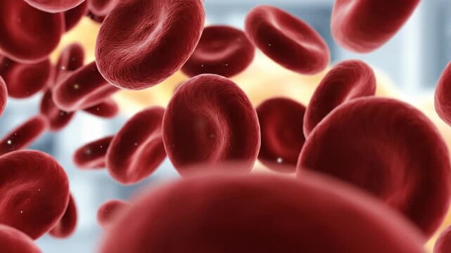 3D illustration of red blood cells flowing through a human artery or vein in a microscopic view.