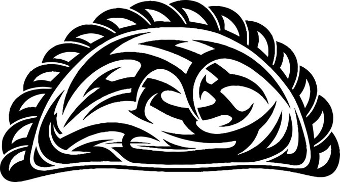 Pastry or Dumpling Silhouette with Tribal Pattern Art