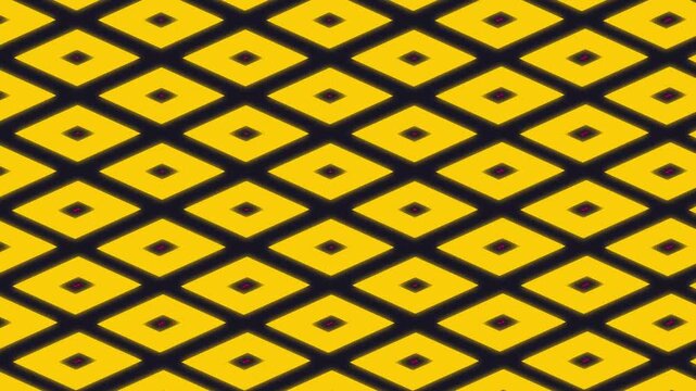 Animated geometric abstract pattern with yellow diamonds on a dark backdrop